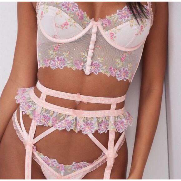 For Love & Lemons April Bloom Floral Lace Garter Belt - Picture 2 of 5